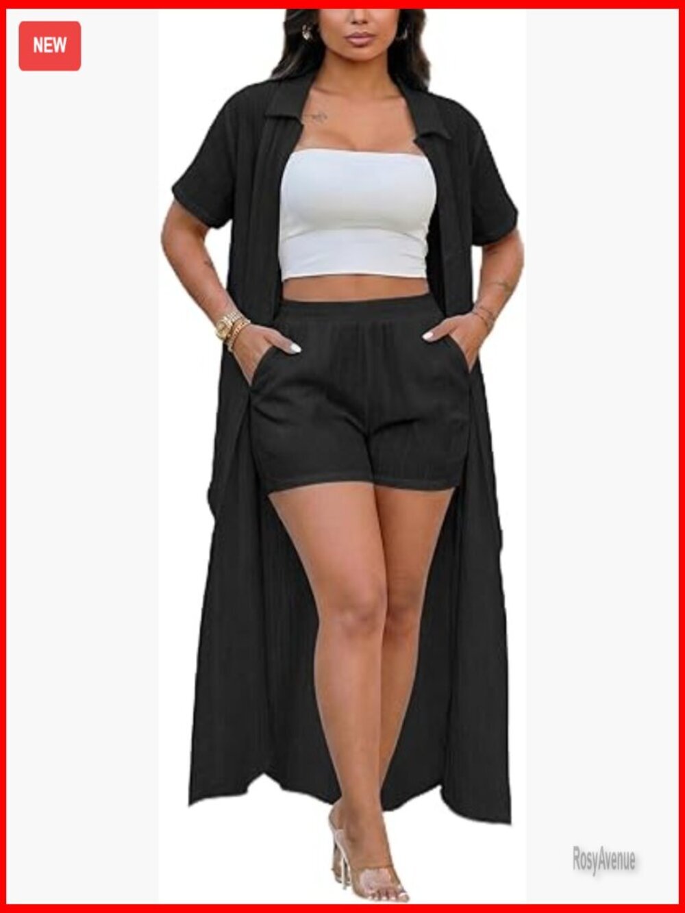 2 Piece Short Sleeve V Neck Tie Front Blouse & Shorts Summer Set